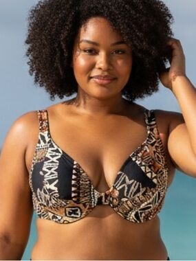 VENUS Underwire Bikini Top with Tribal Print - Black & Brown